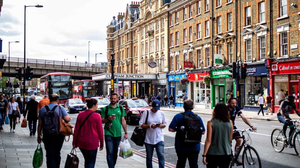 Clapham Junction high street with Victorian buildings in South London
