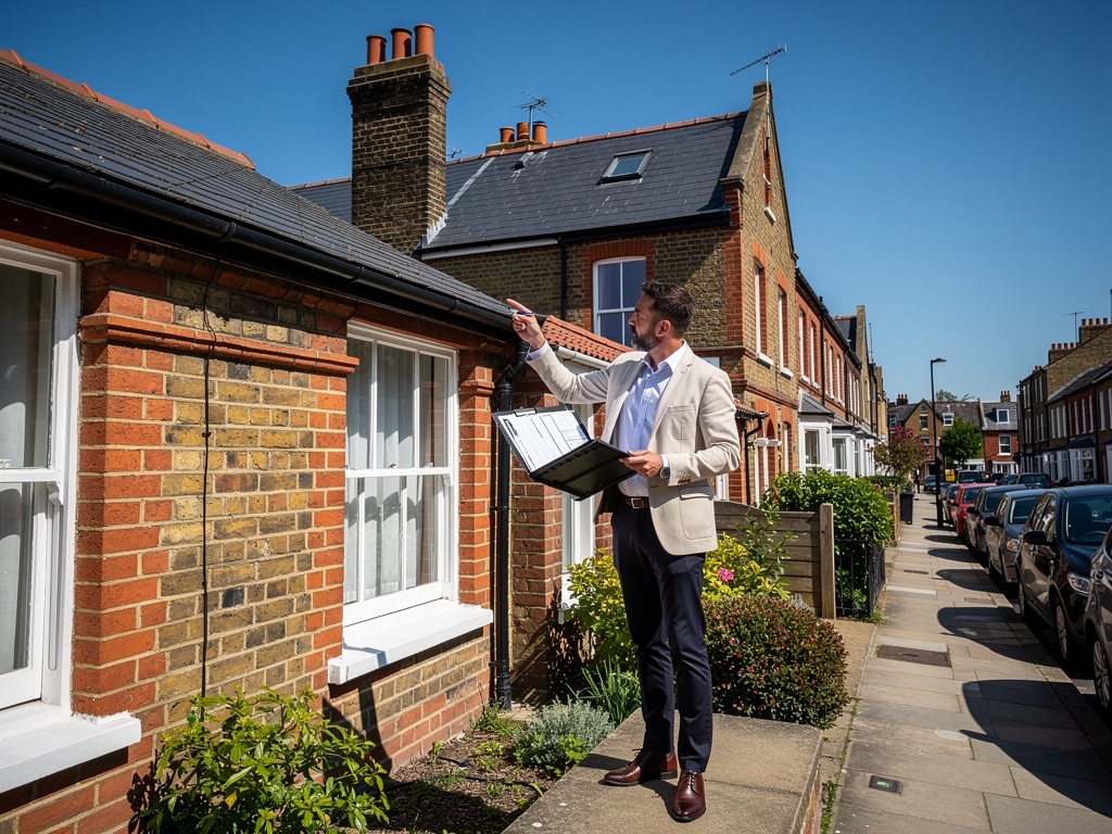 Clapham Surveyors chartered surveyor carrying out a Level 3 building survey on a Victorian terrace